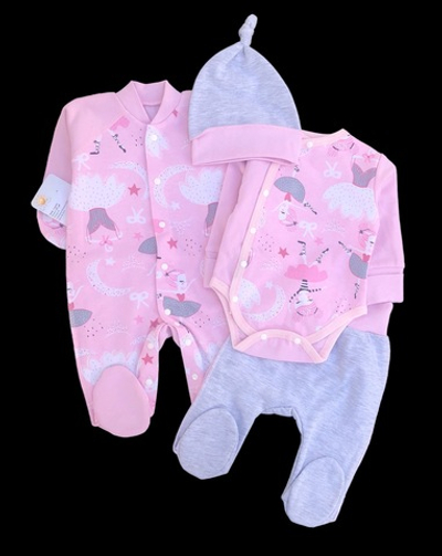 Комплект 4в1: чоловічок, боді, повзунки та шапочка "Принт", футер ТМ "Happy ТОТ" (62 см)