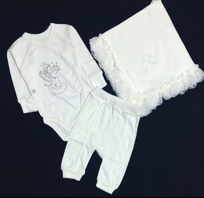 Комплект 3 в 1: боді з довгим рукавом, штани, крижма, "SM"