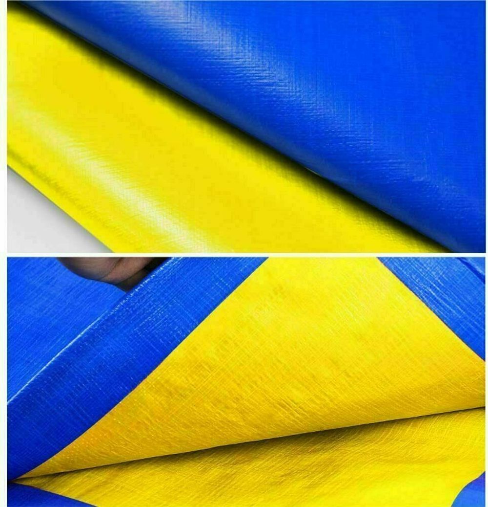 Тент 6х8м. Желто-синий. "Патриот". Плотность 90г\м2. От дождя, снега для тени. Усиленный край