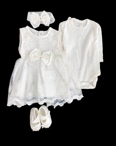 Комплект 4в1: сукня, боді, пов'язка, пінетки "Чарівна леді", бавовна ТМ "Ponpon"