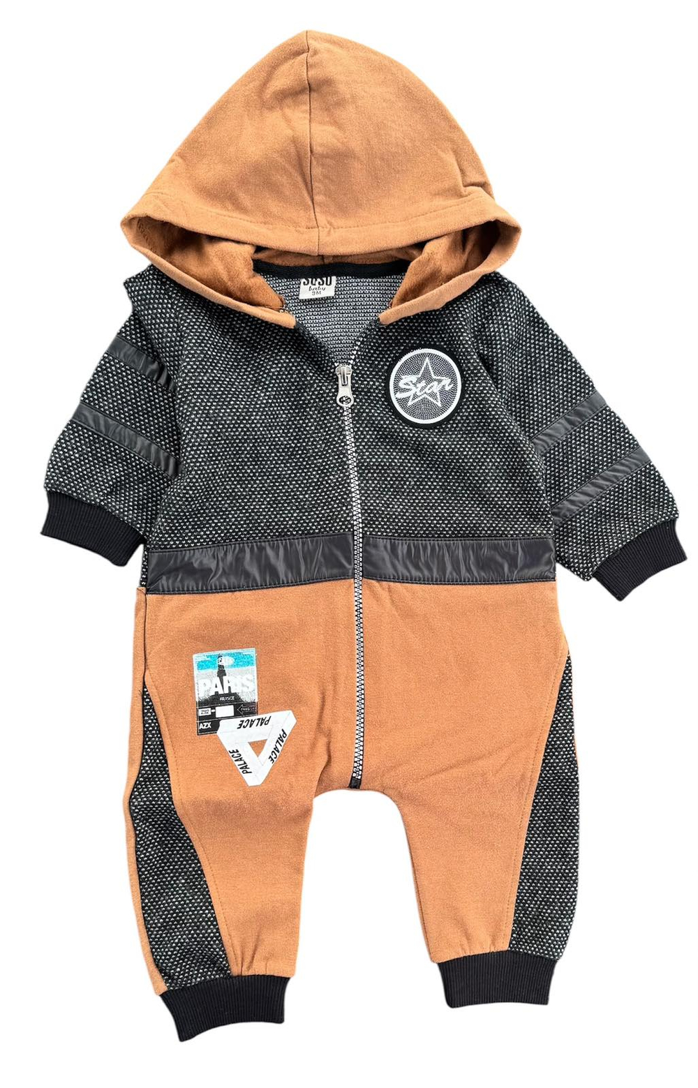 Дитячий комбінезон-ромпер з капюшоном «Star», тринитка (футер) з начосом, ТМ Soso Baby