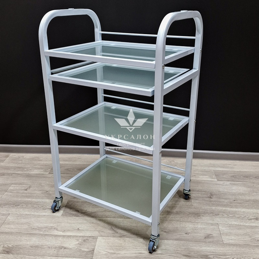 Косметологическая тележка стекло R-4v white