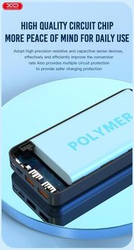 Зовнішній акумулятор повербанк Power Bank XO PR189 30000mAh | 2USB/1Type-C, 3A/22.5W, QC/PD | white