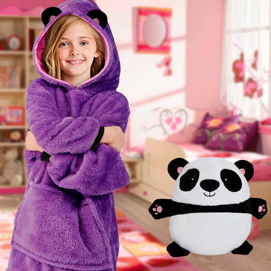 Дитячий плед толстовка з капюшоном і рукавами huggle pets hoodie Фіолетова панда