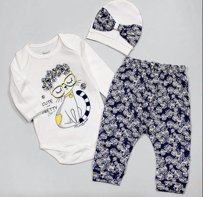 Костюм 3в1: боді з довгим рукавом, штани, шапочка, бавовна ТМ "MiniWorld" (68 см)