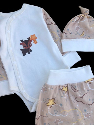 Комплект 3в1: боді з довгим рукавом, повзунки, шапочка "Принт", інтерлок ТМ "Happy ToT" (56 см)