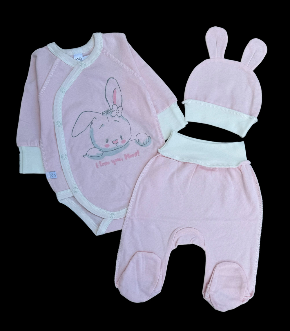 Комплект 3в1: боді з довгим рукавом, шапочка, повзуни "My bunny", футер ТМ "Mario Kids" (56 см)
