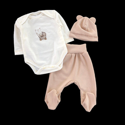 Комплект 3в1: боді з довгим рукавом, повзунки, шапочка "Принт", мустанг, інтерлок ТМ "Happy ToT"