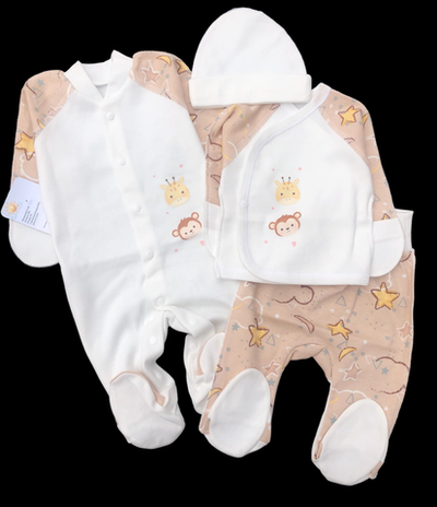 Комплект 4в1: чоловічок, сорочечка, повзунки та шапочка "Принт", інтерлок ТМ "Happy ТОТ" (56 см)