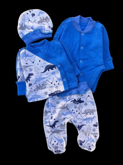 Комплект 4в1: боді з довгим рукавом,льоля, повзунки, шапочка «Принт», футер ТМ "P4" (56 см)