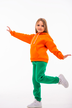 Дитячий спортивний утеплений костюм Kindamor Warm Autumn Orange для дівчинки, фліс помаранчевий з зеленим