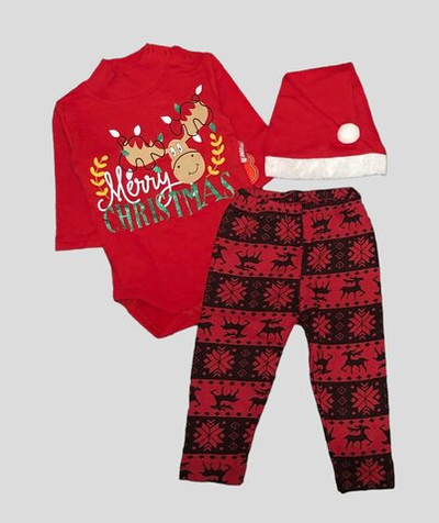 Костюм 3в1: боді, штани, шапочка "Новорічний", футер (62 см)