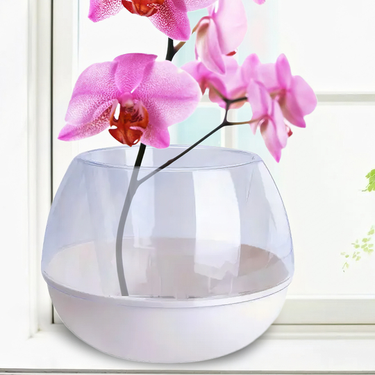 Горщик для квітів "Сфера" 16х12 см 0,5л ⌀ 10 см прозорий-біла роза/2469
