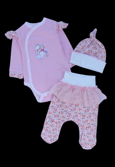 Комплект 3в1: боді з довгим рукавом, повзунки, шапочка "Принт", інтерлок ТМ "Happy ToT" (62 см)