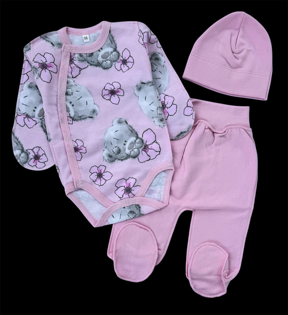 Комплект 3в1: боді з довгим рукавом, шапочка, повзуни "Теді", футер ТМ “UA” (56 см)