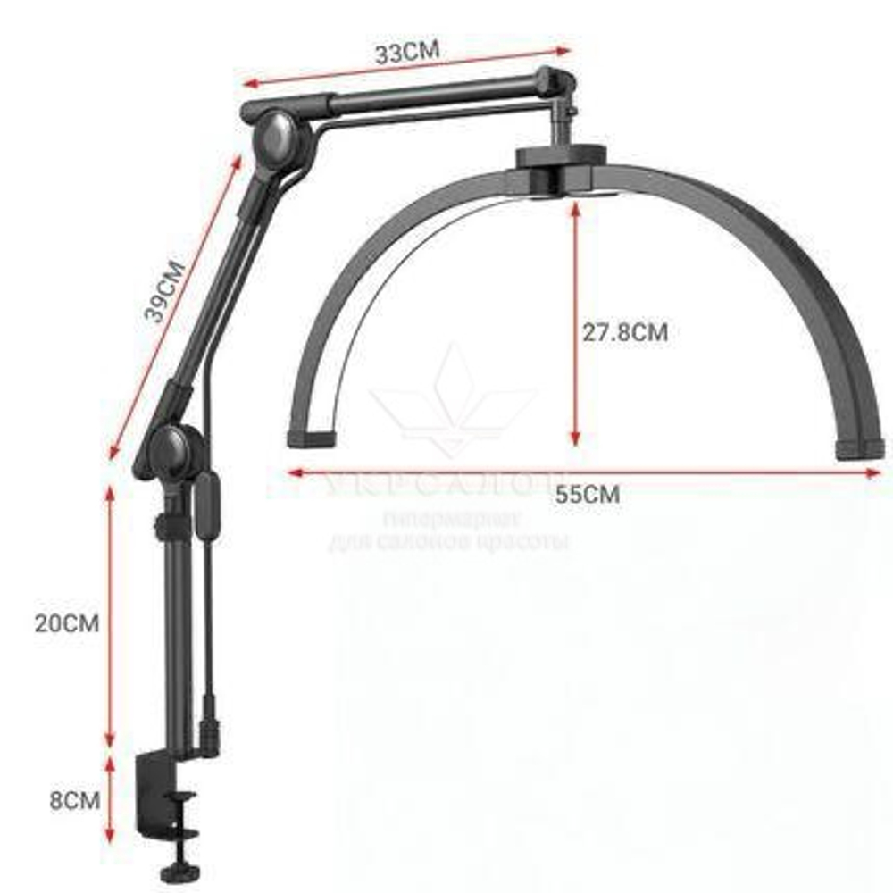 Настольная бестеневая лампа F-550B с креплением на струбцине, 32 Вт, черная