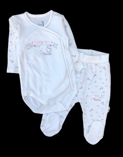 Комплект 2в1: боді з довгим рукавом, повзунки "Пташка", бавовна ТМ “Caramell” (56 см)