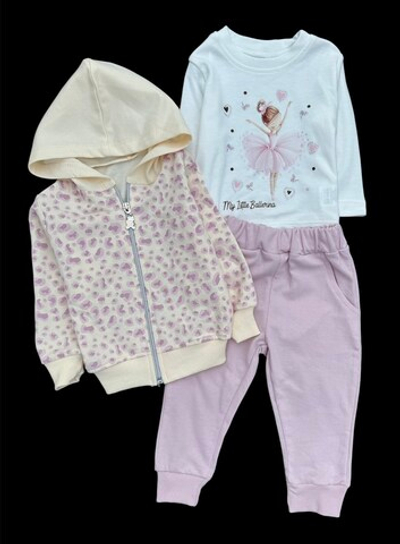 Костюм 3в1: кофта, штани, реглан "My Little Balerina", двунитка, бавовна ТМ "Partner"