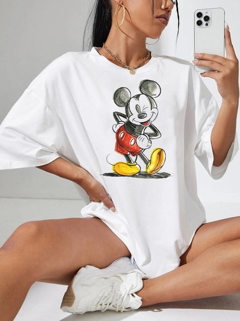 Платье-футболка белое с удлиненным рукавом Vintage Mickey Style Love&Live фото 1