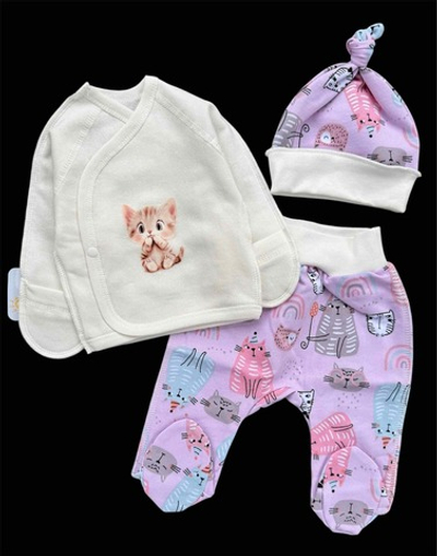Комплект 3в1: льоля, повзунки, шапочка "Кошеня", футер ТМ “Happy ТОТ” (56 см)