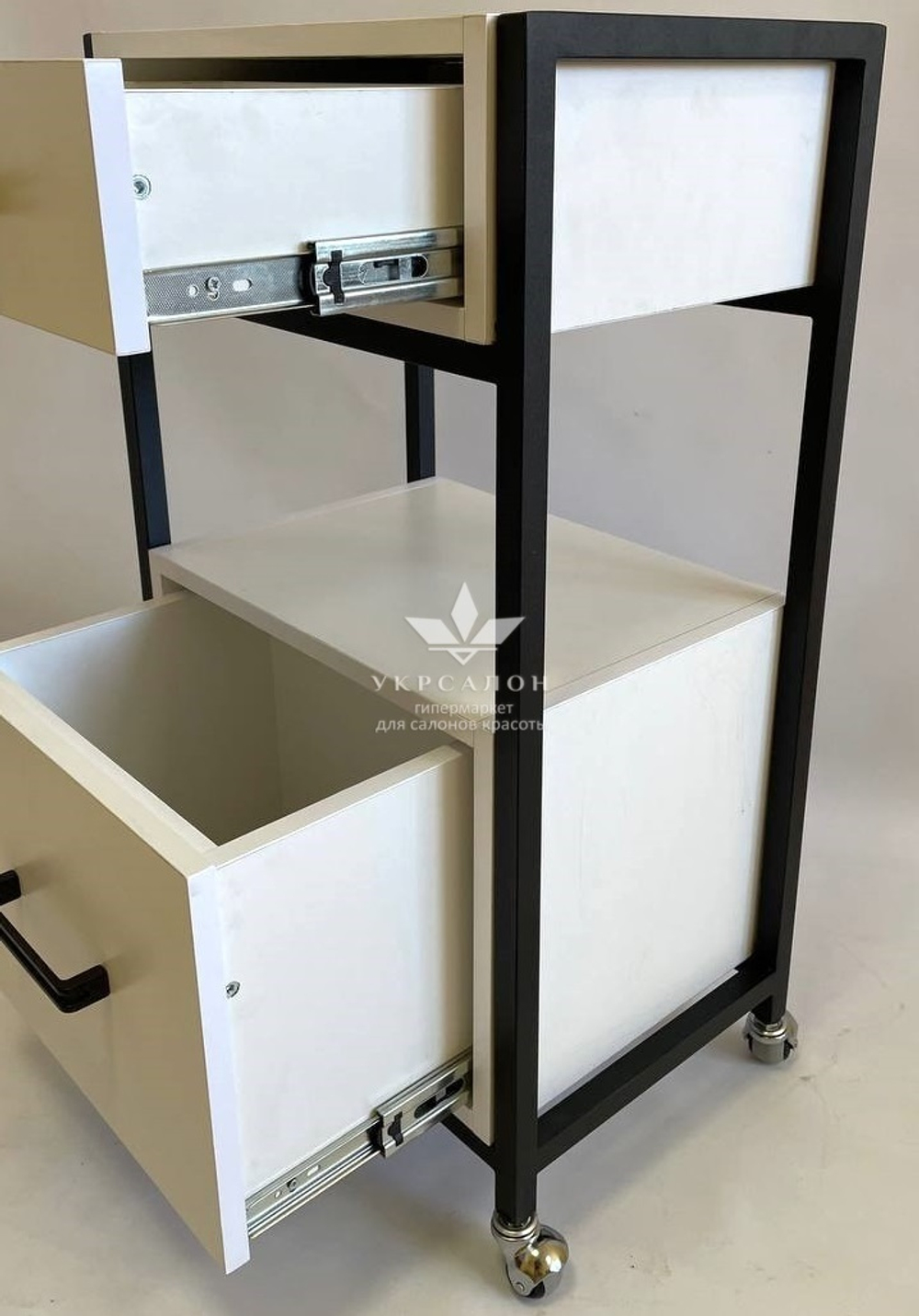 Тележка с двумя ящиками ЛДСП с черным каркасом