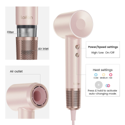 Комплект фен Laifen Swift Premium профессиональный с сумкой, 2 насадки, розовый