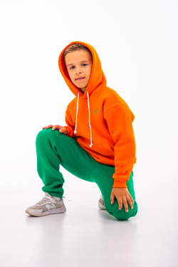 Дитячий спортивний утеплений костюм Kindamor Warm Autumn Orange для хлопчика, фліс помаранчевий з зеленим