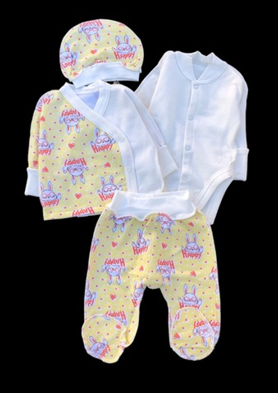 Комплект 4в1: боді з довгим рукавом,льоля, повзунки, шапочка «Принт», футер ТМ "P4"