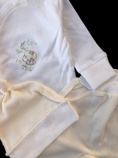 Комплект 3в1: боді з довгим рукавом, повзунки, шапочка "Принт", інтерлок ТМ "Happy ToT" (56 см)