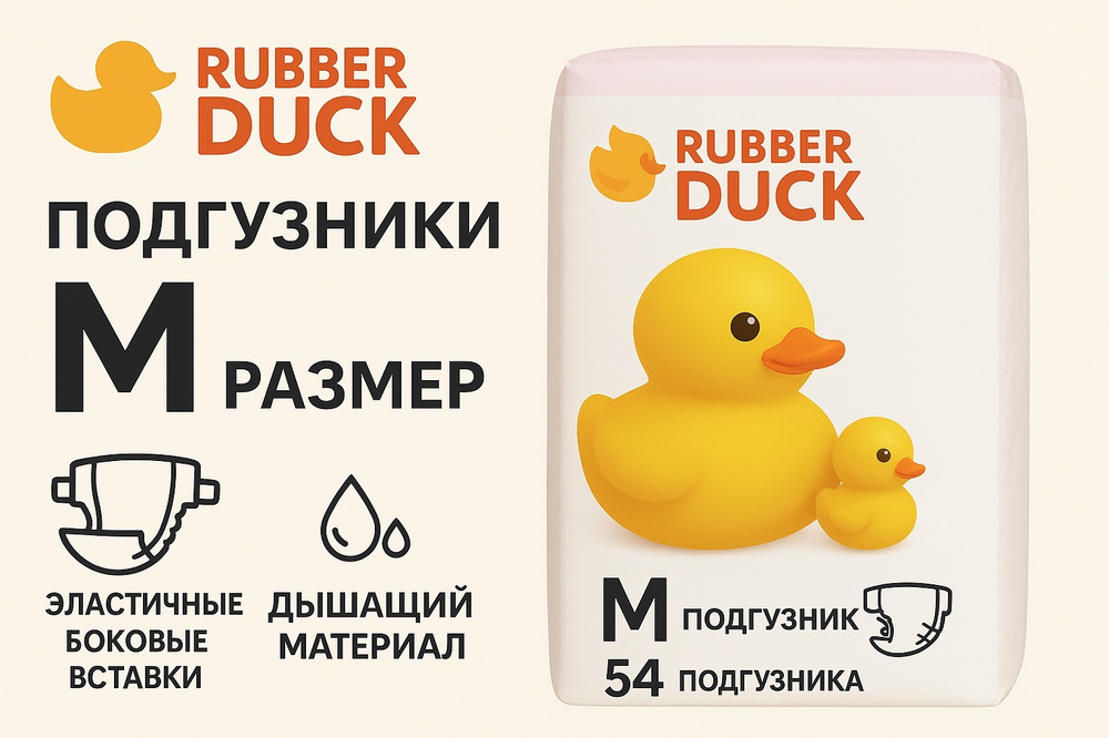 Подгузники Rubber Duck M (6–11 кг), 54 шт.