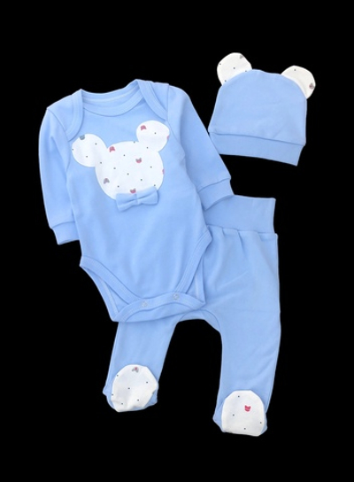 Комплект 3в1: боді з довгим рукавом, повзунки, шапочка "МІккі", інтерлок ТМ “Ua” (62 см)