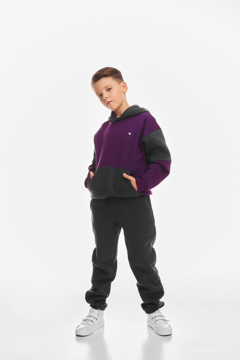 Дитячий спортивний утеплений костюм Kindamor Active Heat Grey/Purple, фліс для хлопчика