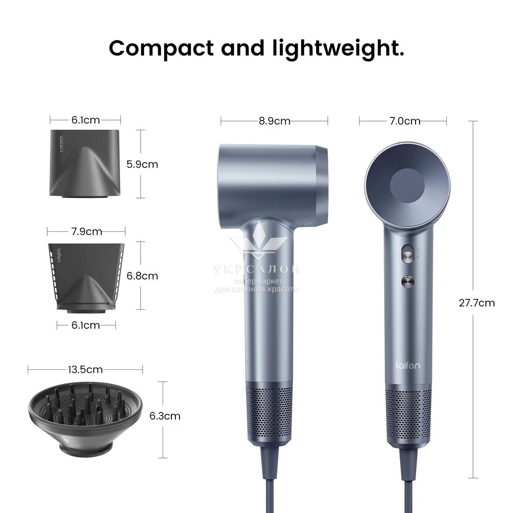 Фен Laifen профессиональный с ионизацией, 3 насадки, серый