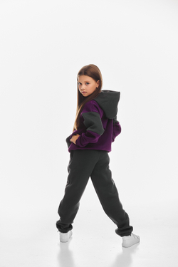 Дитячий спортивний утеплений костюм Kindamor Active Heat Grey/Purple, фліс для дівчинки
