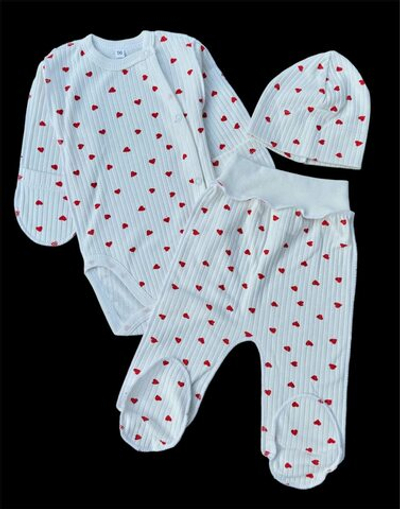 Комплект 3в1: боді з довгим рукавом, повзунки, шапочка "Серденько", мустанг (трикотаж рубчик) ТМ "Ua" (56 см)