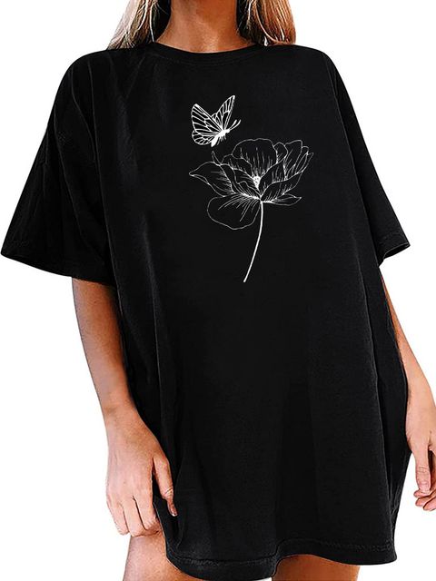 Платье-футболка черное с удлиненным рукавом Lepidopteran Landscape Love&Live фото 1