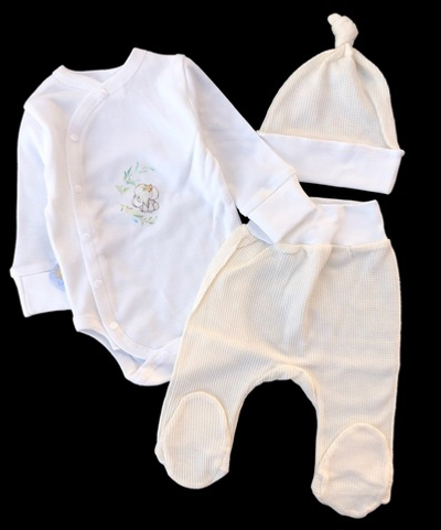 Комплект 3в1: боді з довгим рукавом, повзунки, шапочка "Принт", інтерлок ТМ "Happy ToT" (56 см)