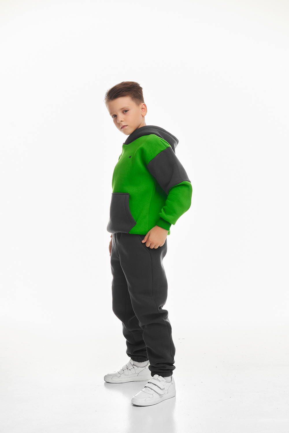 Дитячий спортивний утеплений костюм Kindamor Active Heat Grey/Green, фліс для хлопчика