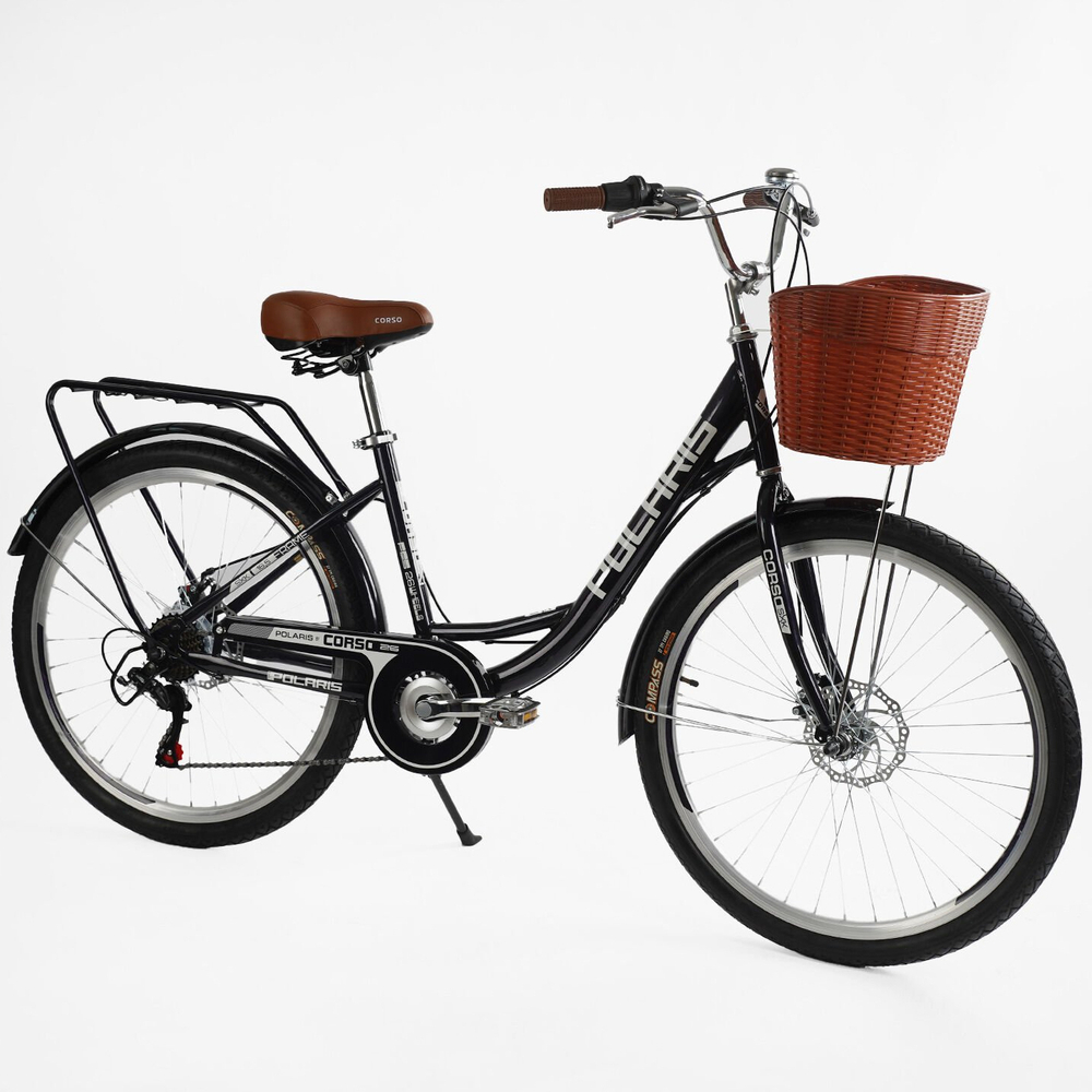 Велосипед міський 26 дюймів Corso Polaris з кошиком та багажником, рама 16.5"
