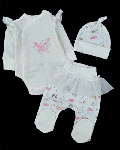 Комплект 3в1: боді з довгим рукавом, повзунки, шапочка "Метелик", футер ТМ "Happy ToT"