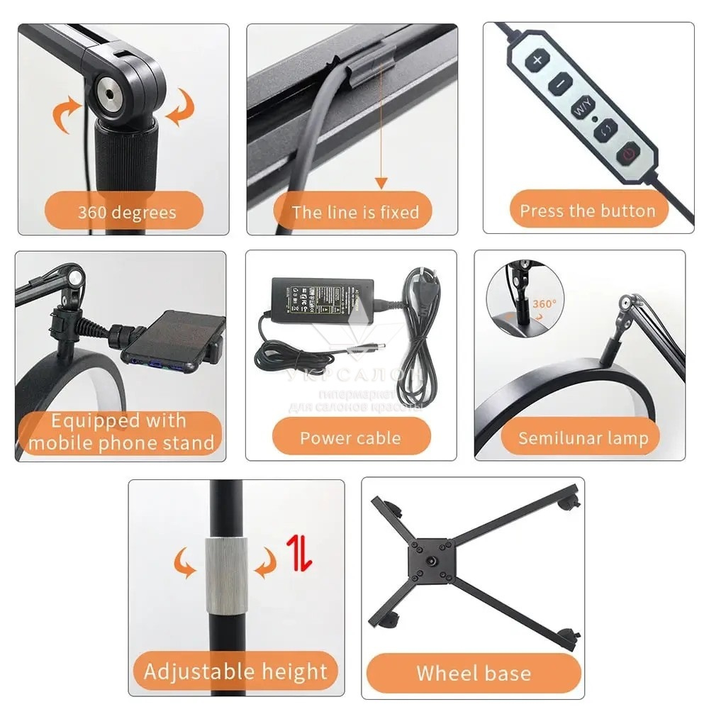 Безтіньова Led лампа для бьюті майстра універсальна HD-M40X 36W на колесах