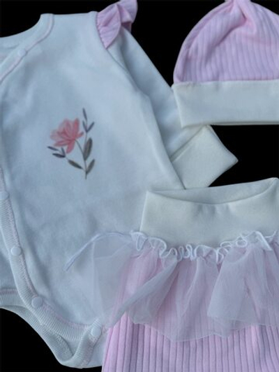 Комплект 3в1: боді з довгим рукавом, повзунки, шапочка "Квіточка", інтерлок ТМ "Happy ToT"