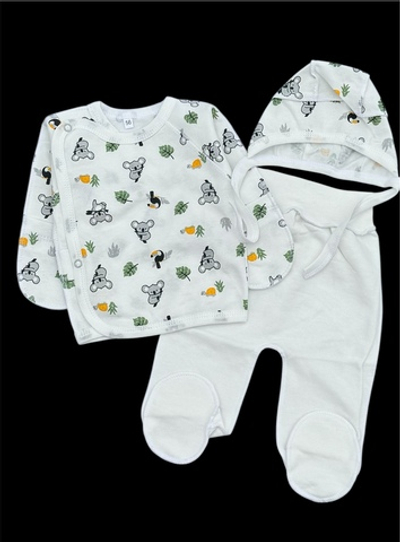 Комплект 3в1: сорочечка, повзунки, шапочка "Звірята", футер ТМ "UA" (56 см)