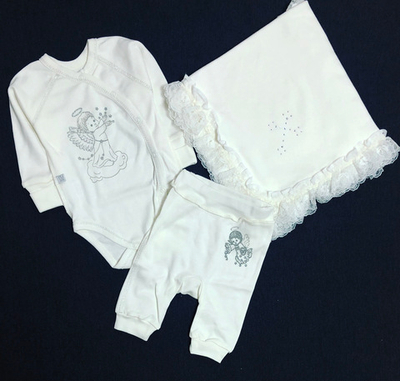 Комплект 3 в 1: боді з довгим рукавом, штани, крижма, "SM"