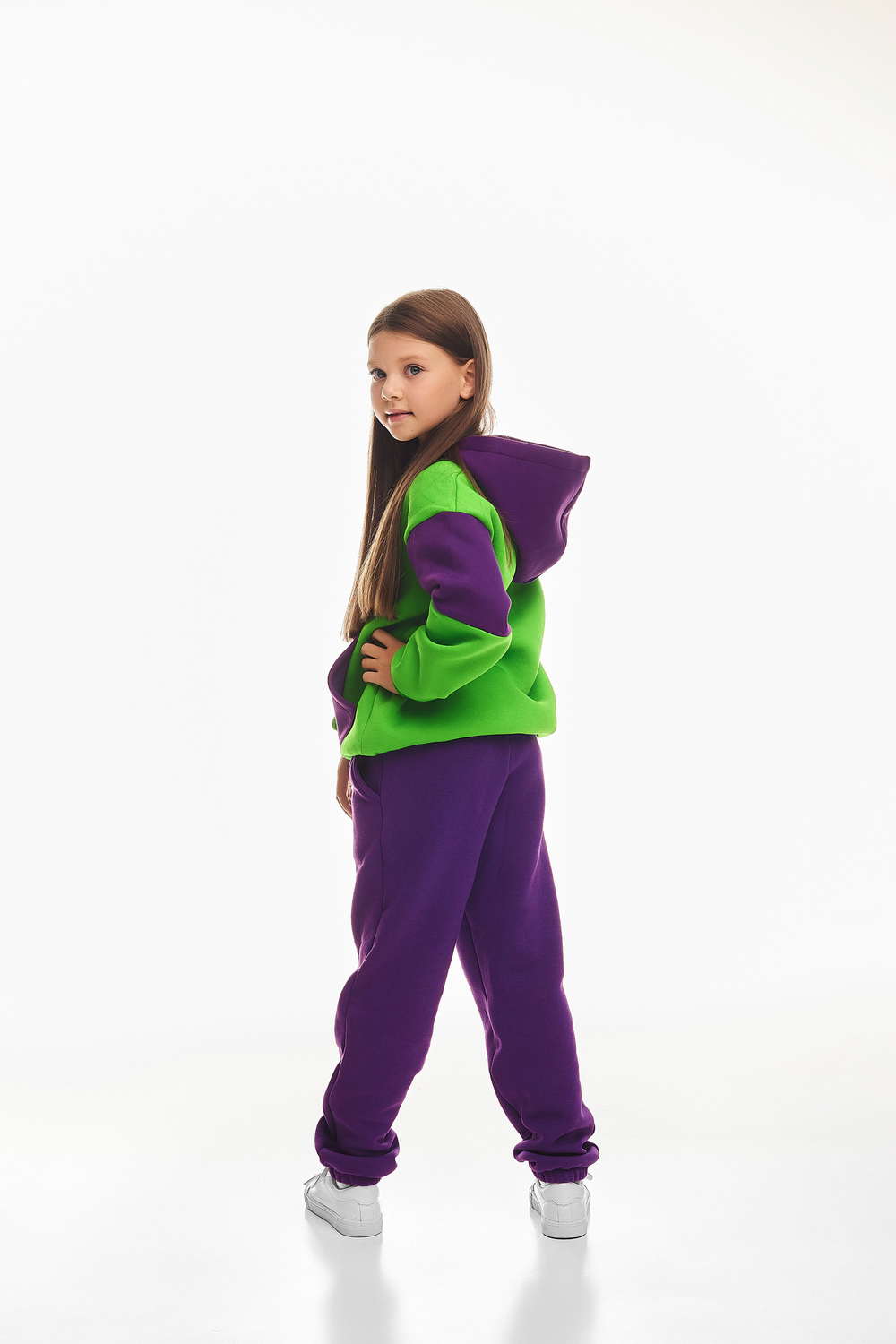 Дитячий спортивний утеплений костюм Kindamor Active Heat Purple/Green, фліс для дівчинки