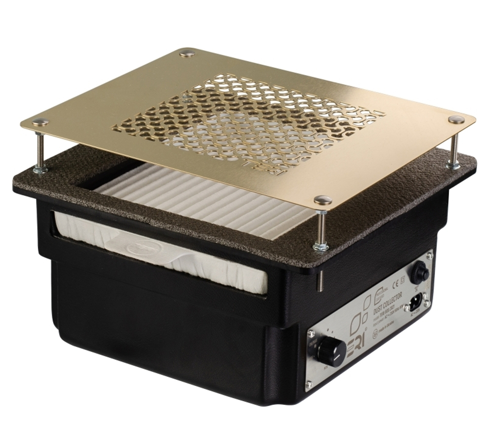 Врезная маникюрная вытяжка с HEPA фильтром Teri Turbo, цвет черный (сетка золотая)