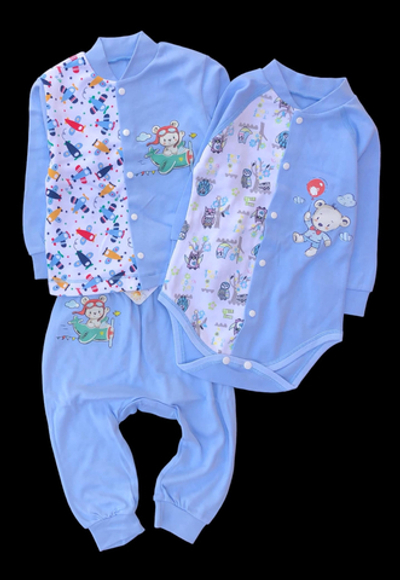 Набір одягу для хлопчика: боді, кофточка, штани "Ведмежа", бавовна, 80 розмір