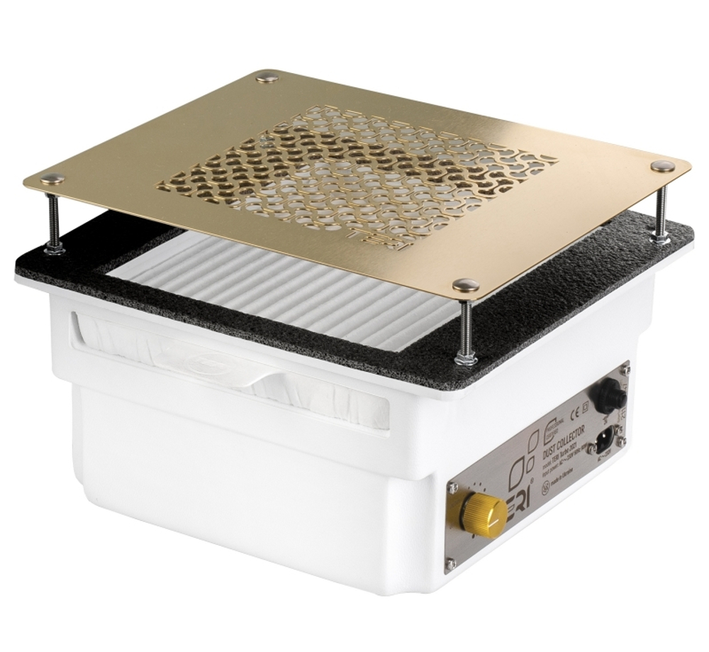 Врезная маникюрная вытяжка с HEPA фильтром Teri Turbo, цвет белый (сетка золотая)