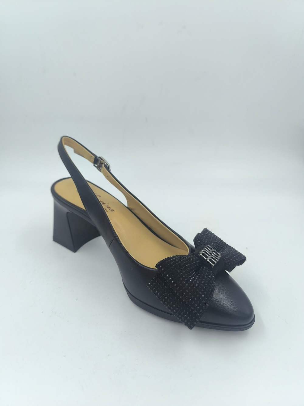 Женские туфли с открытой пяткой и бантом из искусственной кожи