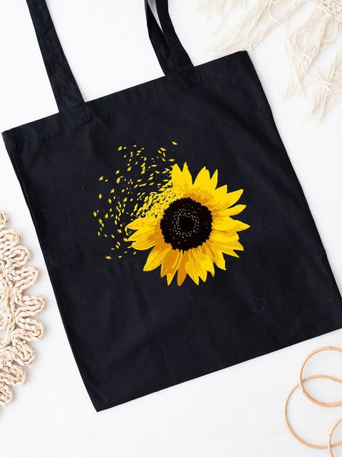 Экосумка-шопер хлопковая черная Flying sunflower-2 Love&Live фото 1